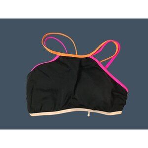 Black Crisscross Strappy Bikini Top with Neon Trim size XL